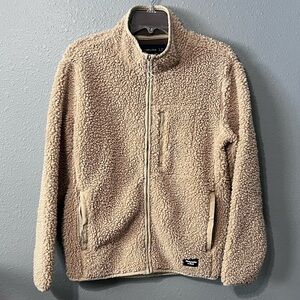 Abercrombie & Fitch Men’s Tan Sherpa Fleece Full Zip Mock Neck Jacket Sz XS EUC